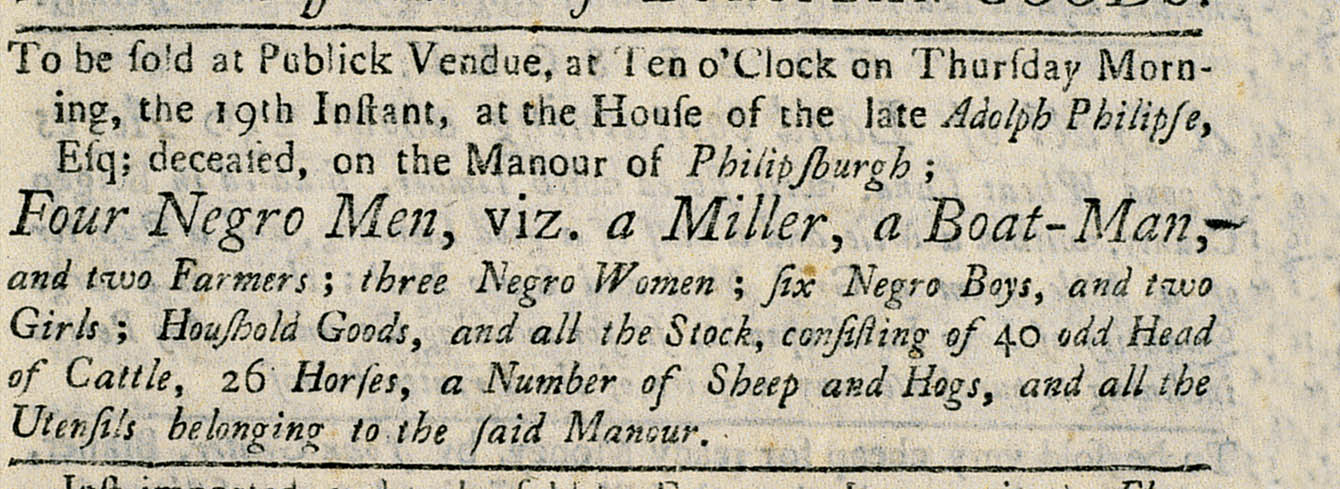 Advertisement for public auction at Philipsburg Manor