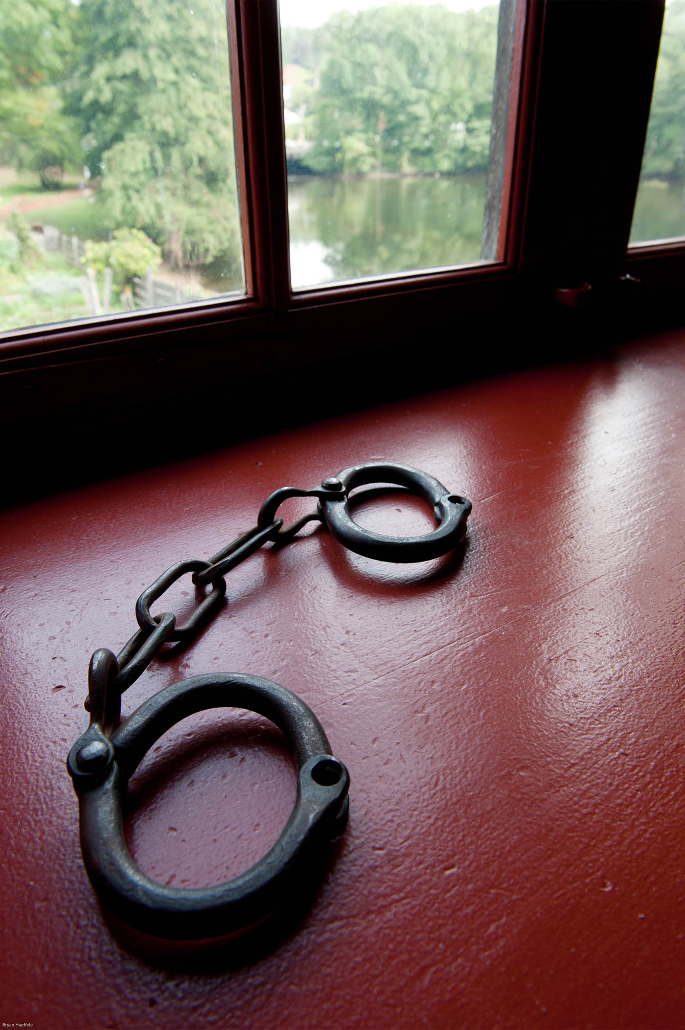 Reproduction shackles at Philipsburg Manor