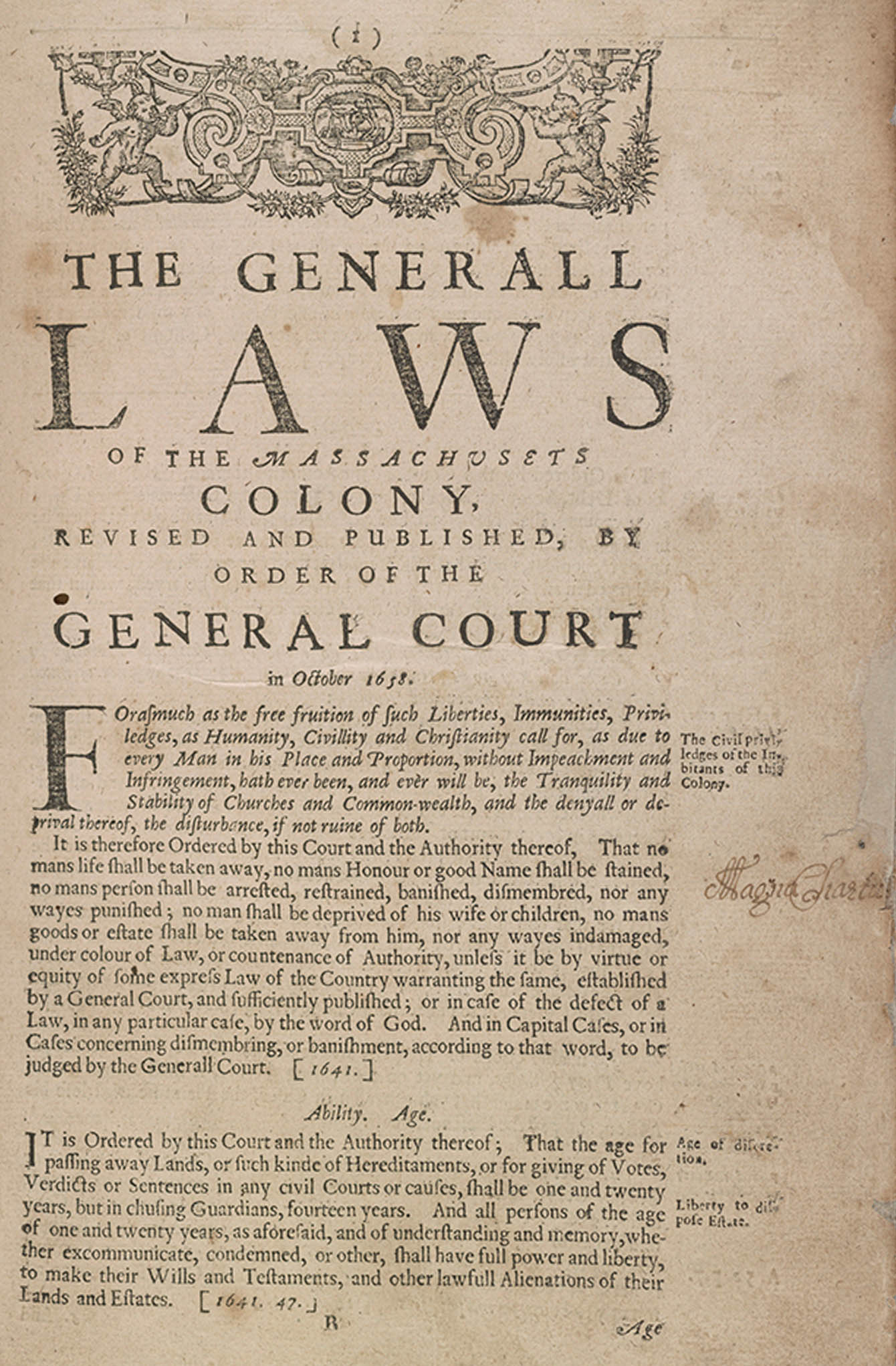 The Generall Laws and Liberties of the Massachusets Colony...