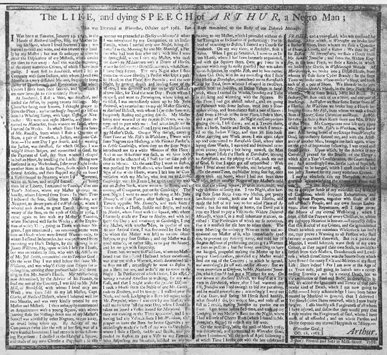 The Life and Dying Speech of Arthur, a Negro Man