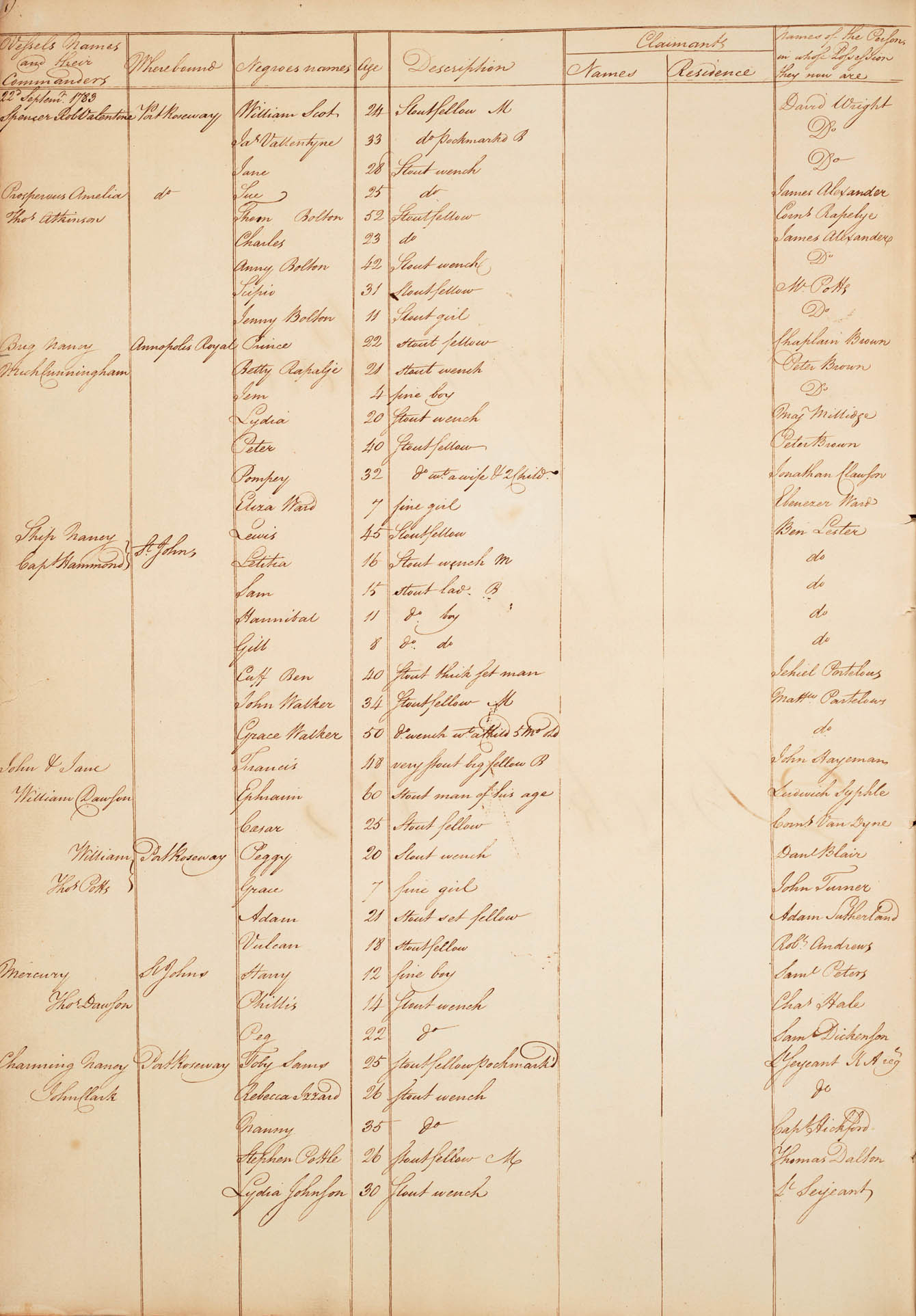 A page from Inspection Roll of Negroes, Book 2