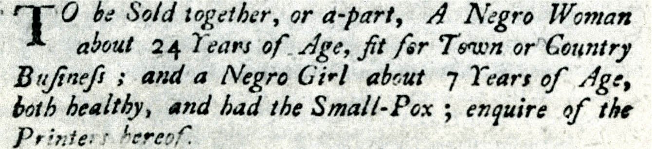 Advertisement for an unnamed enslaved mother and child