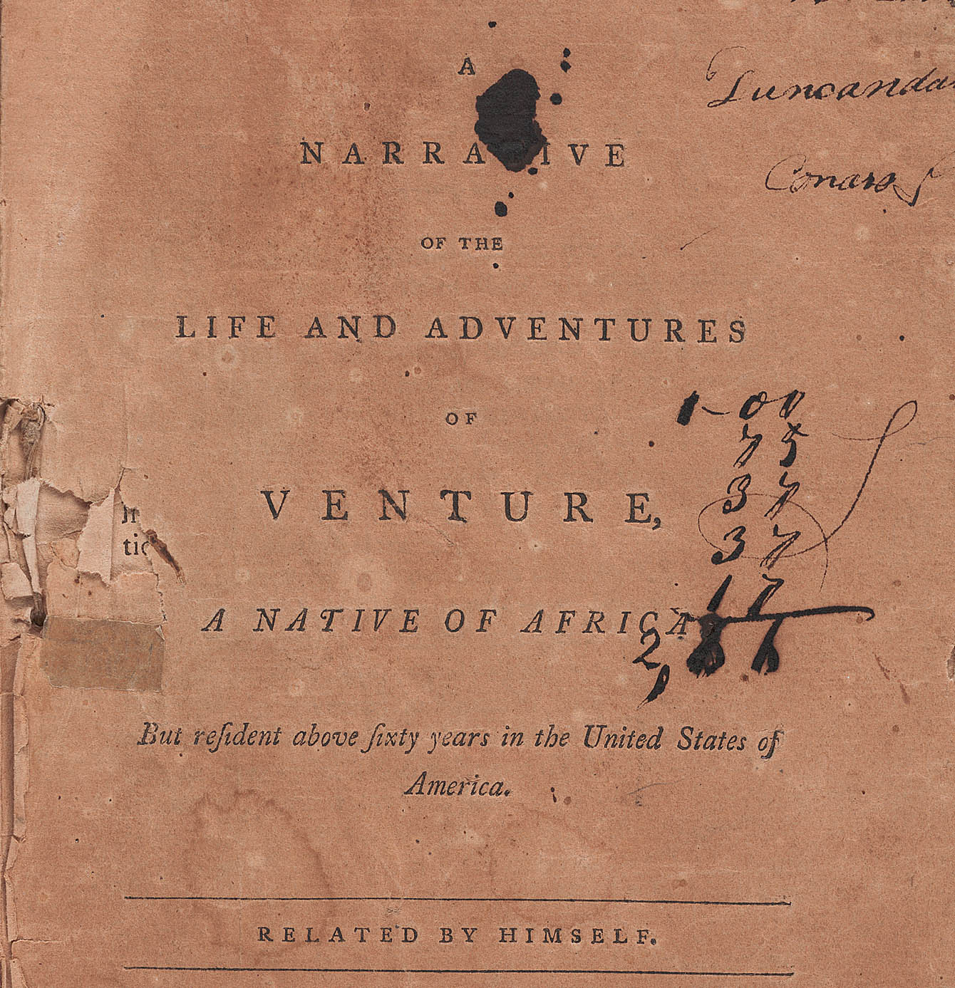 Title page of Venture Smith's narrative.