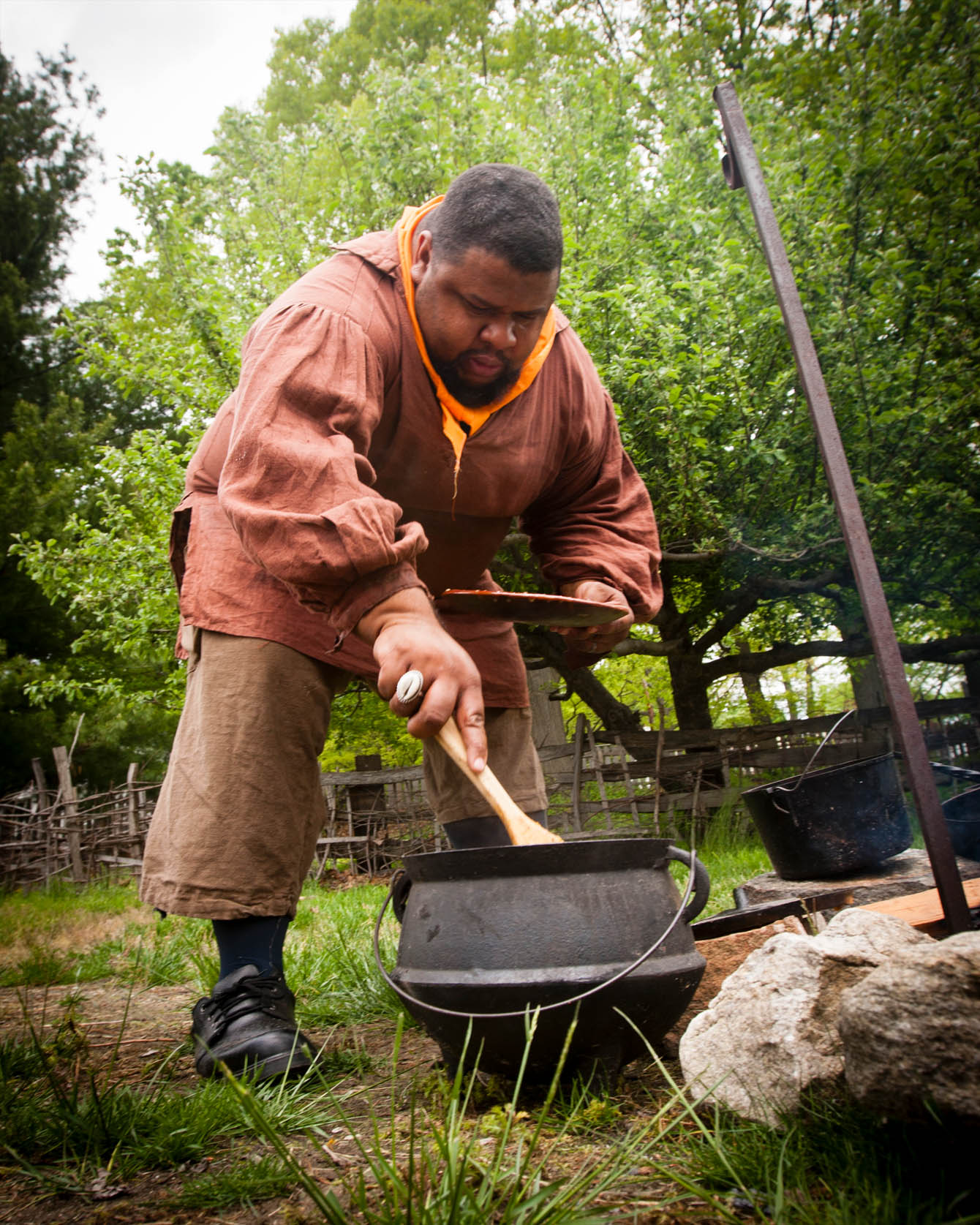 A cooking demonstration at Philipsburg Manor